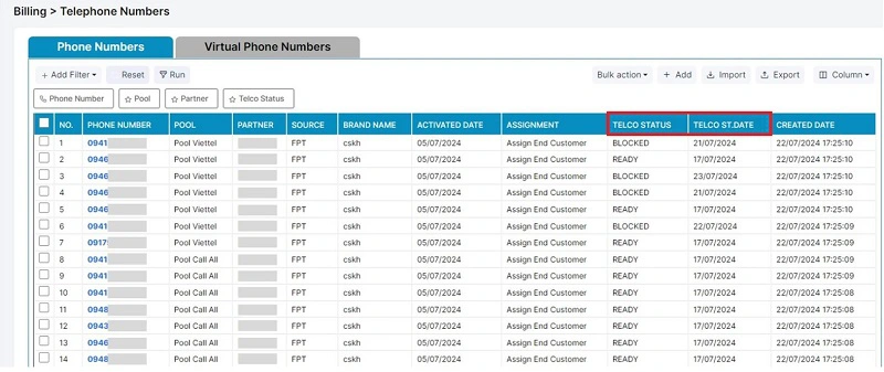 Cập nhật trạng thái số bị block