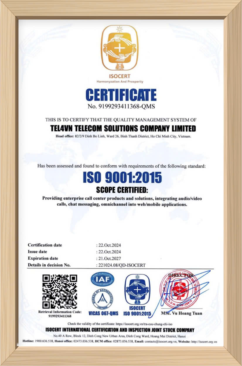 chứng nhận tiêu chuẩn iso của pitel