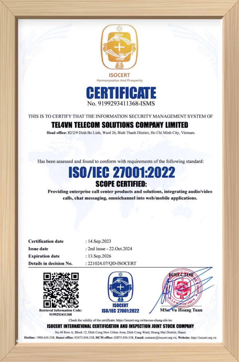 chứng nhân iso của pitel