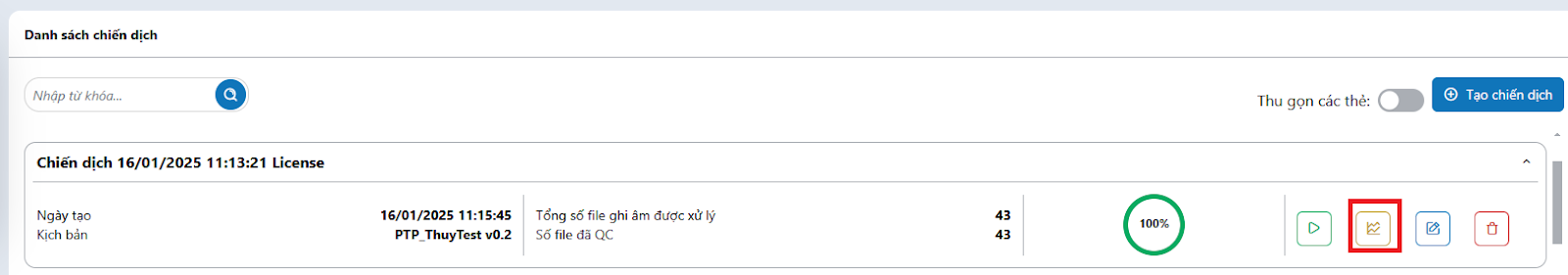 Click vào icon Báo cáo