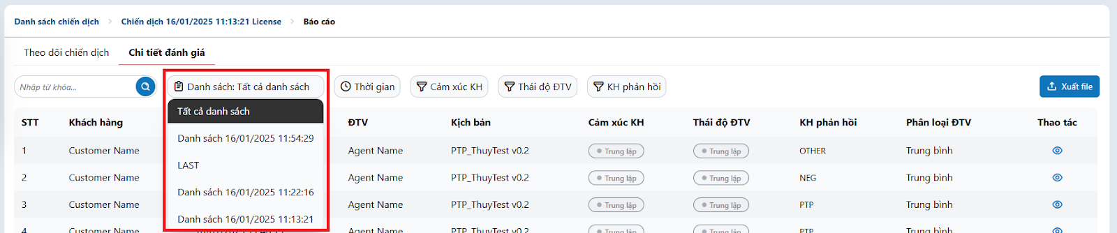 Filter để xem và xuất ra dữ liệu