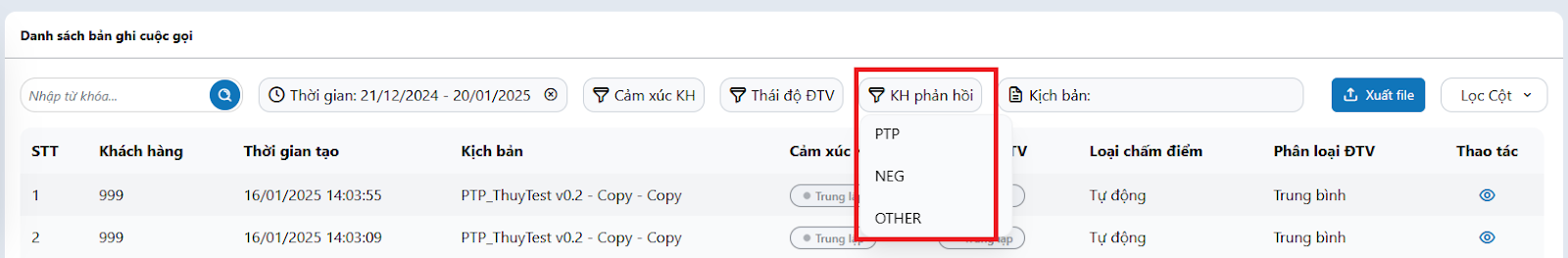 KH phản hồi
