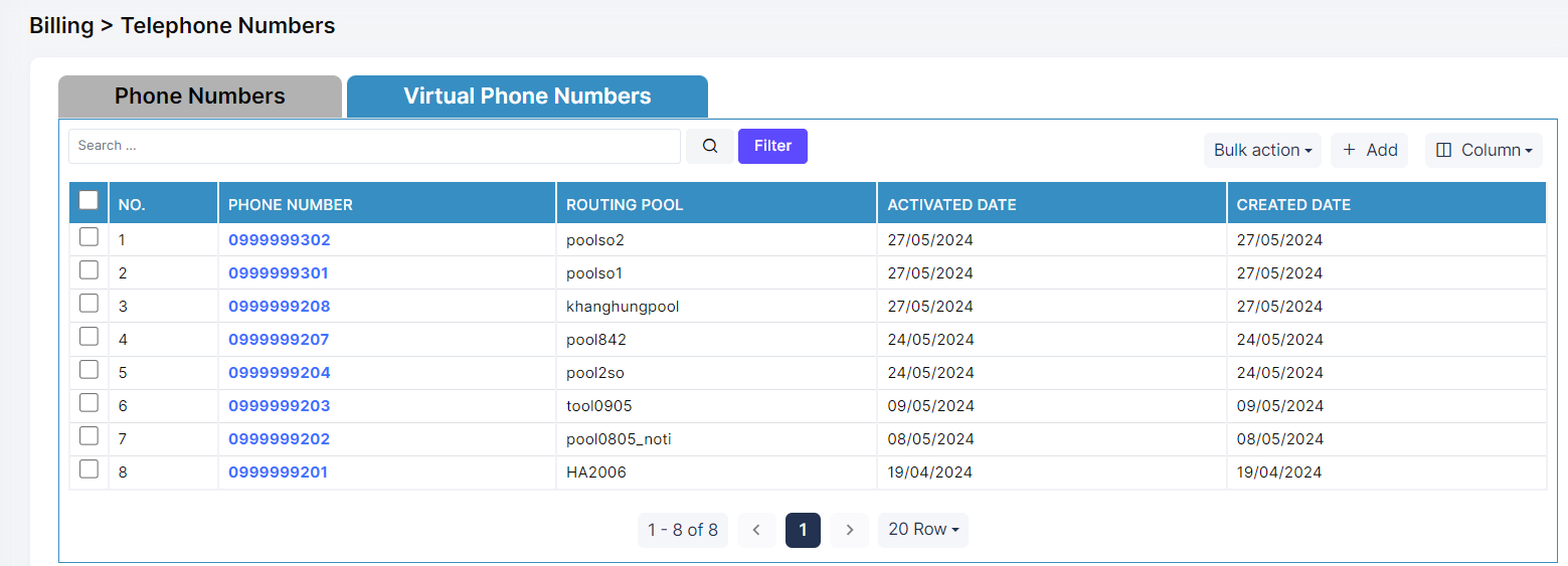 màn hình Virtual number