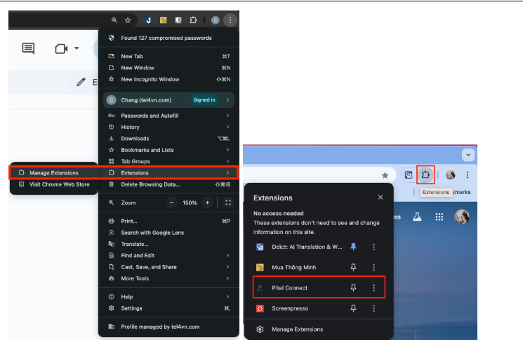mở ext tại setting