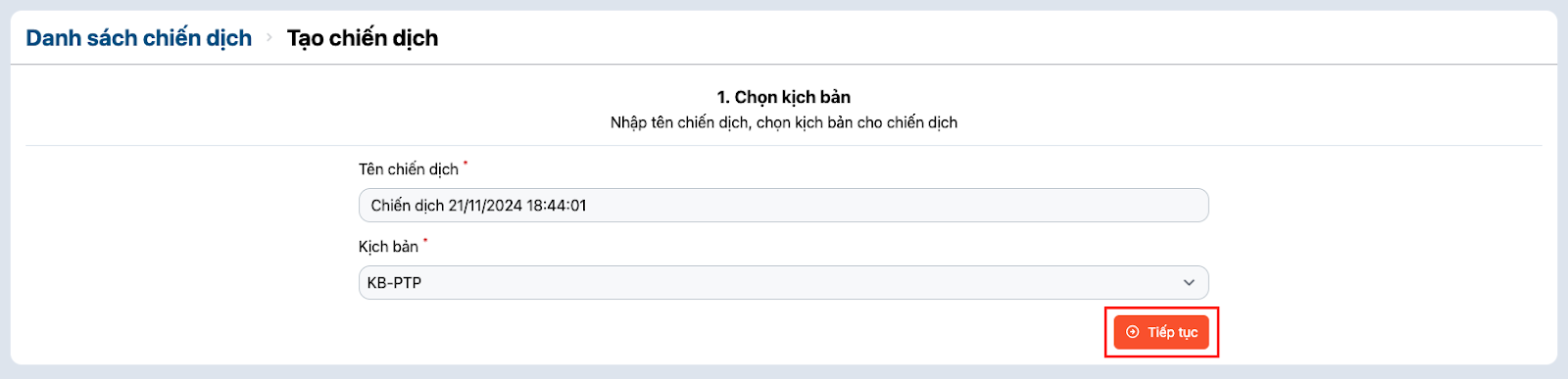 Nhấn [Tiếp tục]