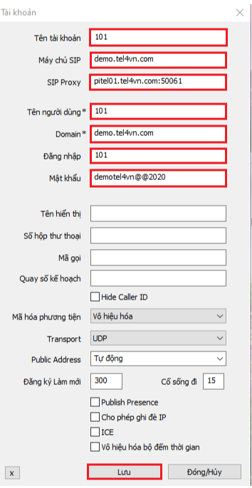 Nhập các thông số Extension từ nhà cung cấp