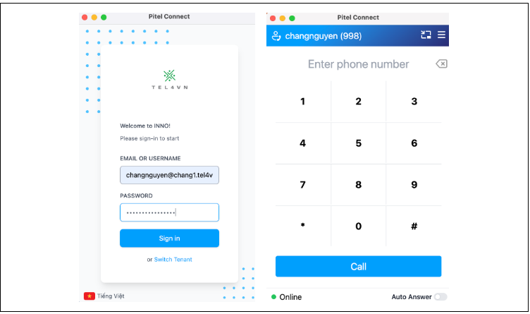 nhập user password