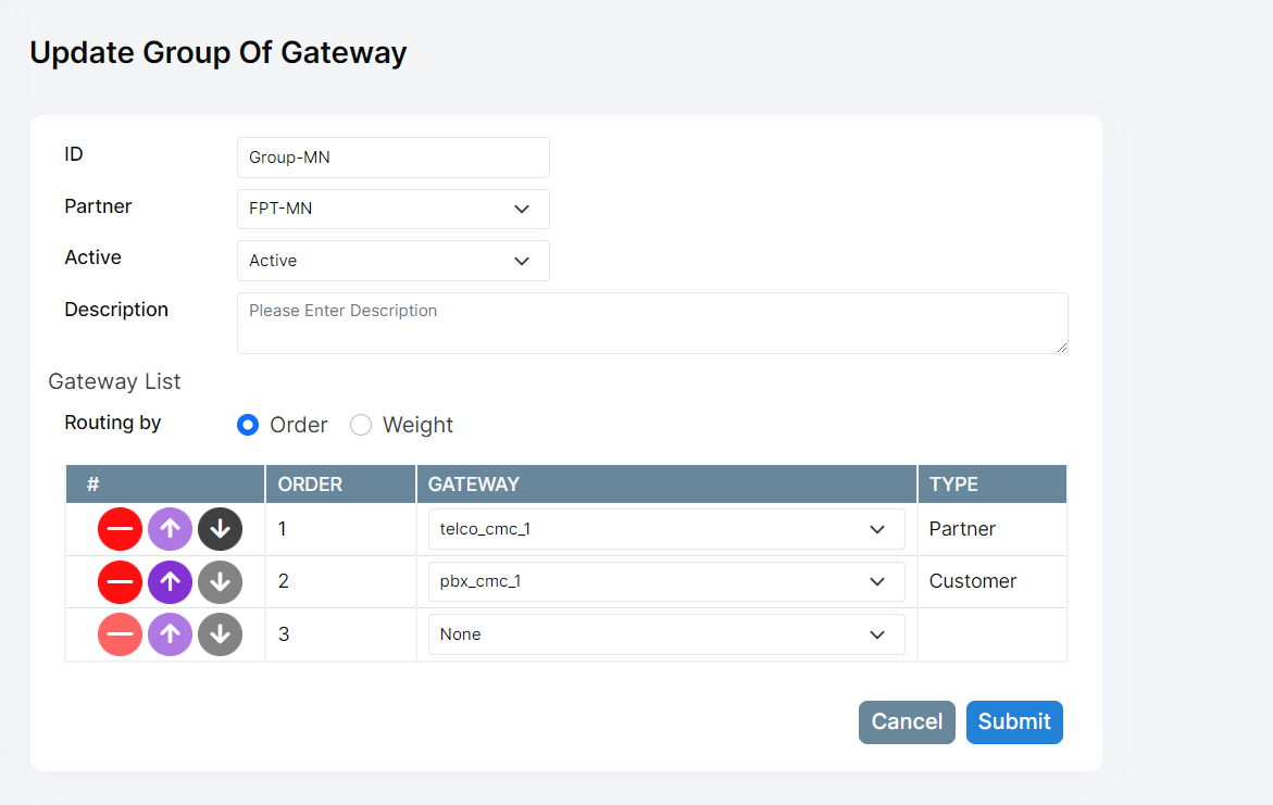 update group of gateway