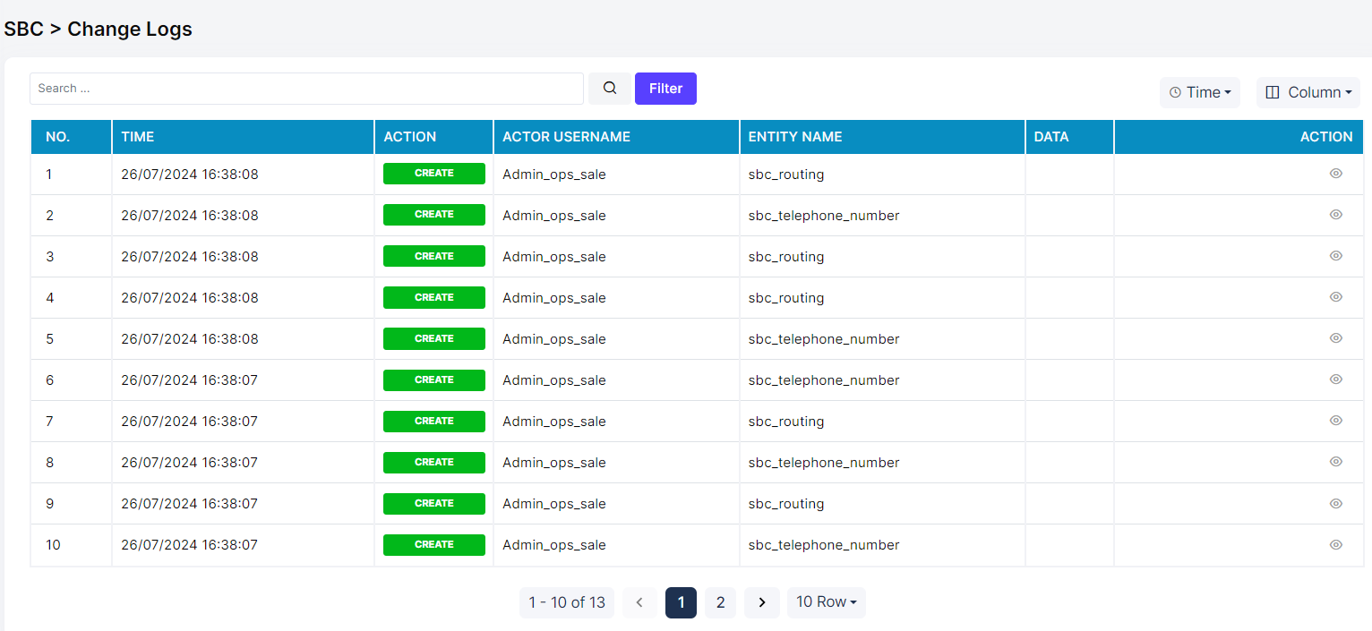 change logs lưu lại các lịch sử thay đổi'