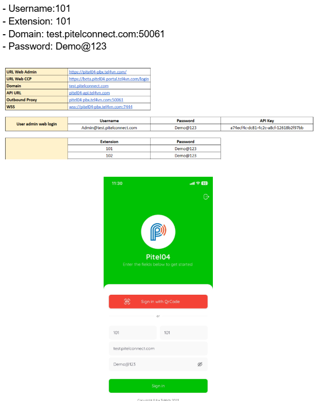 nhập các thông tin theo sip account