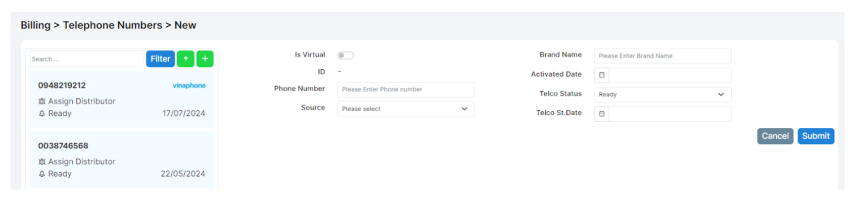 nhập phone number lên hệ thống