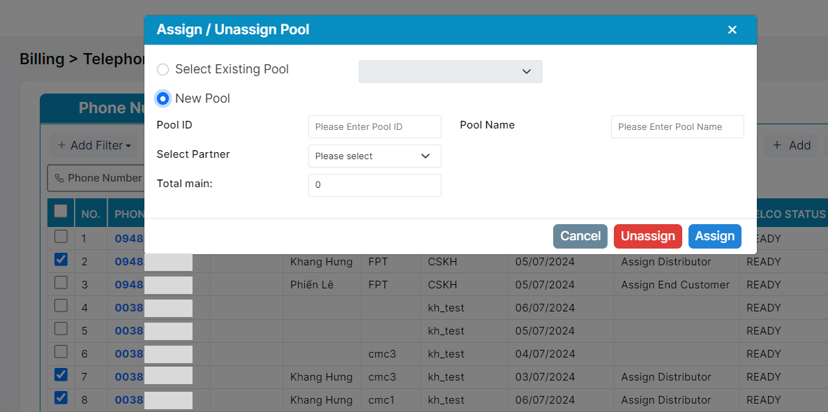Bulk Action → Assign/Unassign Pool