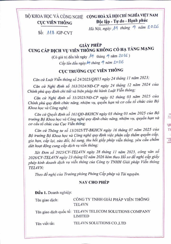 Giay phep vien thong cua TEL4VN